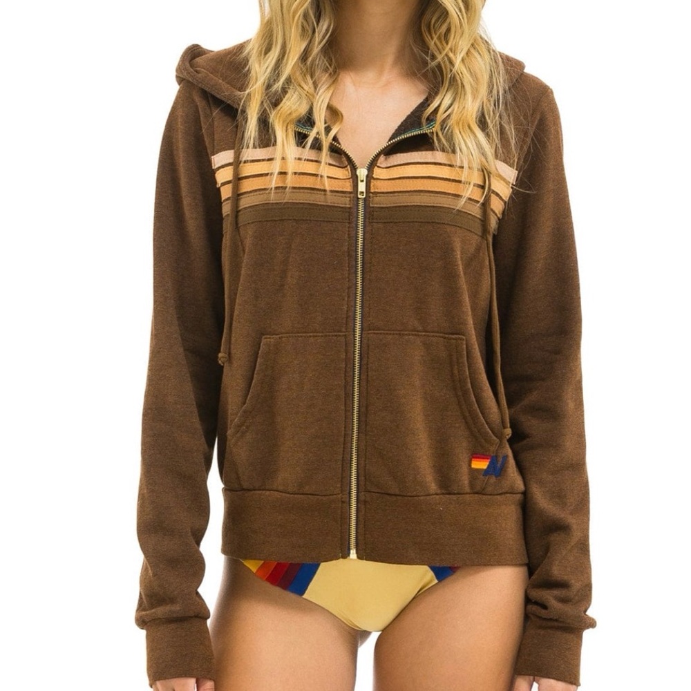 Aviator Nation Brown Hoodie with Stripes